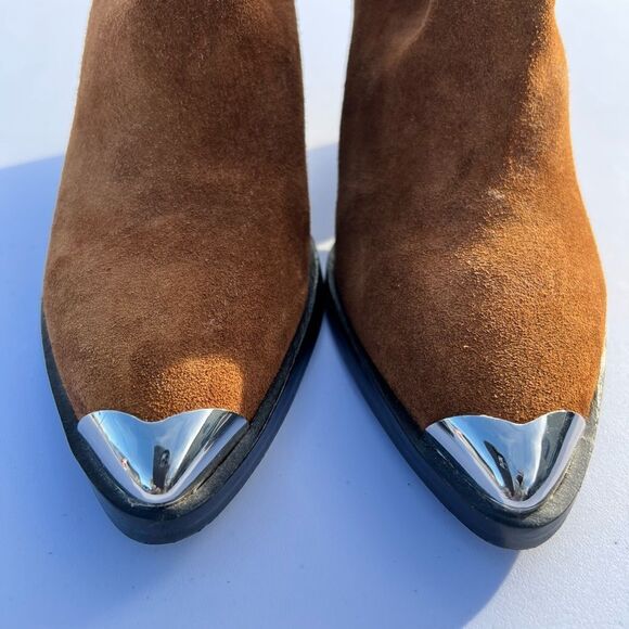 Rebecca Minkoff Seiji Notched Suede Ankle Boots Size 10 - Picture 9 of 10